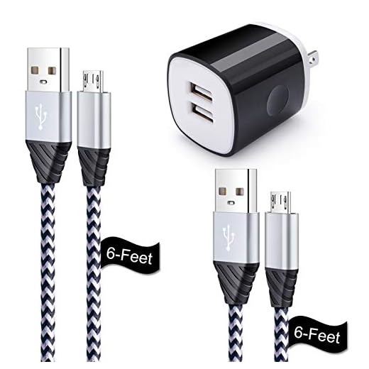 Micro USB Cable, Charging Block, 6FT Fast Charger Android Phone Cords with 2.1A Dual Wall Charger Compatible for LG stylo 2/3 LG G3 G4 K30 K20 Plus K7 K8, Kindle Fire 7 HD 8 10 Tablet