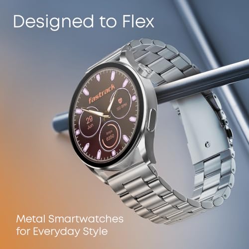 Image of Fastrack Dezire FX1 1.38 inch Smart Watch with BT Calling, 100+ Sports Modes, BP Monitoring, Functional Crown, Metal Alloy Case - Smartwatch for Men & Women (Metal Strap, Silver)