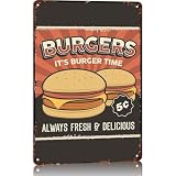 Burgers It s Burger Time Vintage Metal Sign 8 x 12 Inch