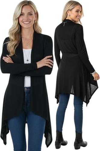 Image of ToBeInStyle Womens Open Front Long Sleeve Lightweight Asymmetrical Draped Cardigan with Side Pockets