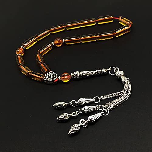 Honey Color Column Glass Prayer Beads, Worry Beads, Tesbih, Tasbih, Tasbeeh, Misbaha, Masbaha, Sebha, Rosary (15 x 6mm 17 beads)