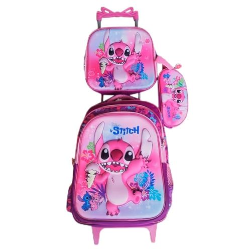 Kit Mochila com Rodinhas Infantil Feminina Personagem em 3D + Lancheira Térmica + Estojo Escolar Infantil