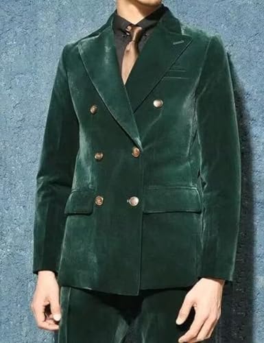 Velvet Blazer for Men Vintage Double Breasted Solid Jacket Peak Lapel Slim Fit Sport Coat Tuxedo3