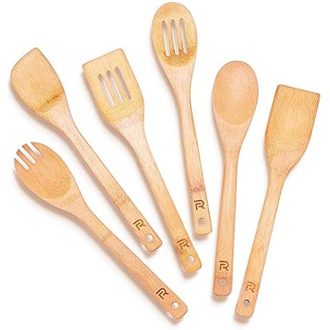 Riveira Wooden Spoons for Cooking 6-Piece Bamboo Utensil Set Cover