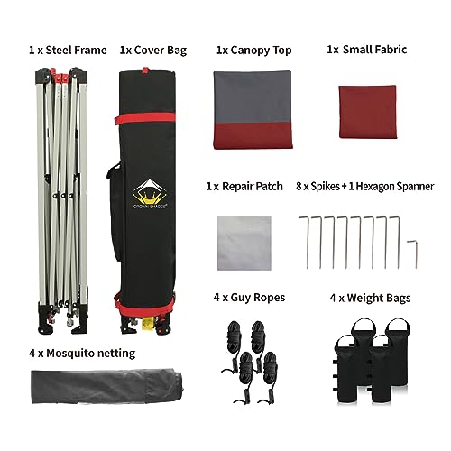 Crown Shades 13X13 Outdoor Pop Up Gazebo Base 10X10 Patio Gazebos Patented Center Lock Quick Setup Newly Designed Storage Bag Instant Canopy Tent With Mosquito Nettings (13X13, Red & Grey) #TOP4