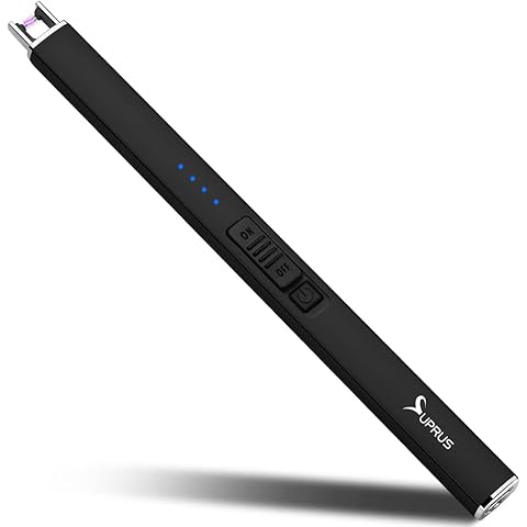 SUPRUS Electric Lighter Arc Windproof Flameless USB Lighter Rechargeable Lighter with Safety Lock for Candle BBQ Camping (Black)