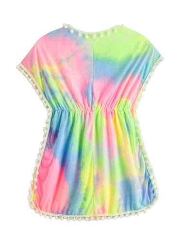 Milumia Girl's Cute Tie Dye Beach Coverups Pompom Trim Swimsuit Swimwear Cover Up2