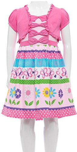 Image of ToBeInStyle Girls Two Piece Short Sleeve Dress and Matching Bolero Crop Cardigan Assorted Prints Cotton Blend Summer Outfit