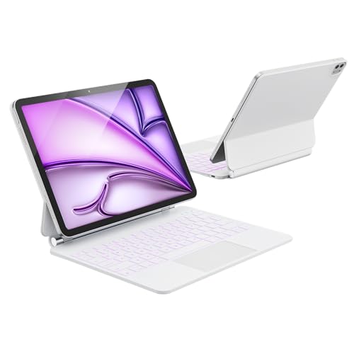 Magic Keyboard for iPad Air 13 M4/M3/M2 and iPad Pro 12.9 [6th/5th/4th/3rd Gen] Wireless iPad Keyboard Case with Magnetic Stand Multi-Touch Trackpad 7-Color Backlight White
