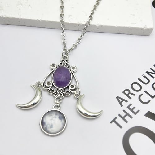 Gothic Moon Crystal Necklace Vintage Punk Black Crescent Necklace Red Statement Gothic Jewelry for Women Purple Halloween Costume Jewelry4
