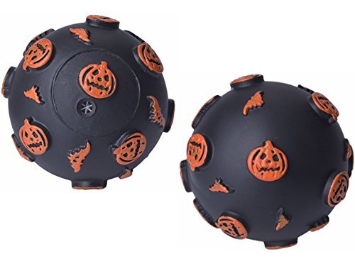 EXPAWLORER Halloween Squeaky Dog Balls Toys- 2 Pack Interaction Dog Toy Set with Pumpkin and Bat Bumps for Boredom, 3-Inch