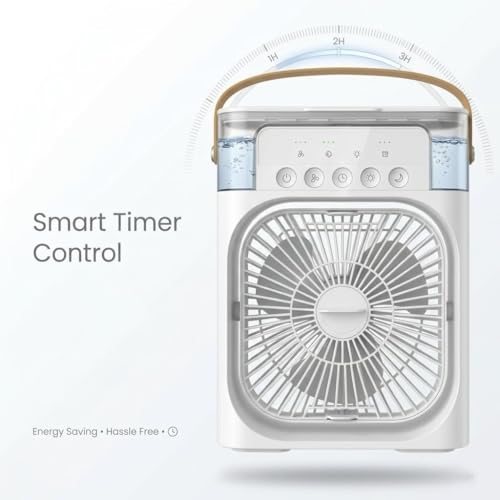 Image of Portable Air Cooler Fan with Water Tank & USB Power | Mini Personal Cooler with 3 Speeds, LED Light| Desk Fan for Home, Office & Travel | MultiColor
