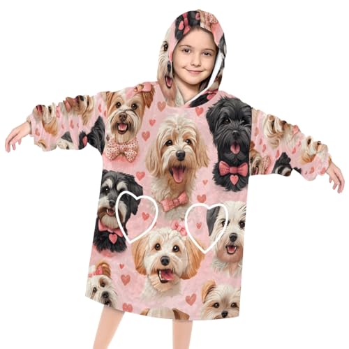 Pardick Wearable Blanket Hoodie for Kids, Working Dog Fleece Sweatshirt Blanket Oversized Blanket Sweatshirt with Pocket Flannel Warm Hooded Blanket 6-10 Year Old Girl Boy Gift, One Size