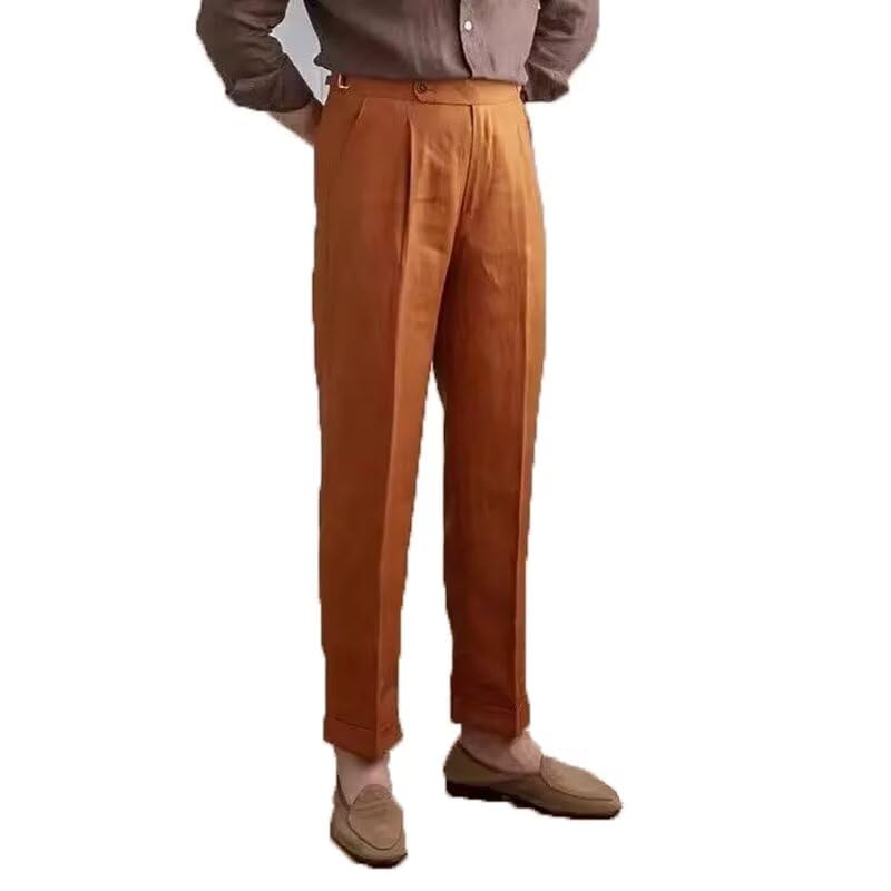 Men's Pants Linen Cotton Dress Pants Buckles Trousers Men Summer Beach Groomsmen for Wedding
