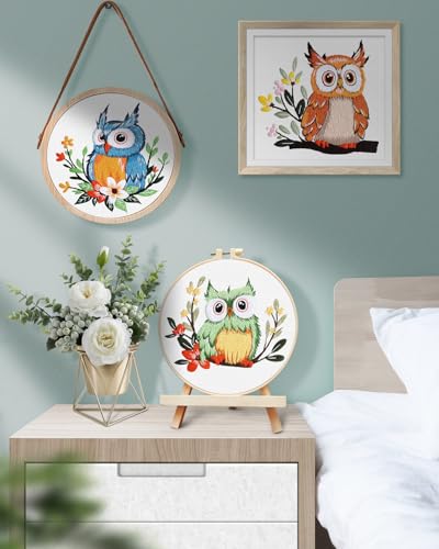 Image of TINDTOP Embroidery Kit for Adults, Owl Embroidery Practice Kit | for Adult Beginners Include Embroidery Cloth Hoops Threads for Craft Lover Hand Stitch with Embroidery Skill Techniques