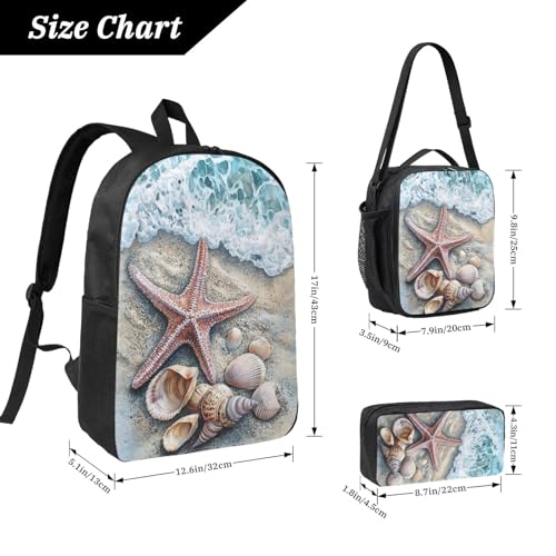 Coastal Starfish Backpacks 3 Pcs Cute Lightweight Daypack with Fun Graphic Cartoon Print for Travel Work2
