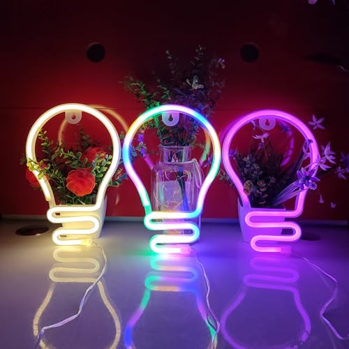 Image of JYWJ Bulb Neon Light,USB or 3-AA Battery Powered Neon Signs,LED Desktop Wall Decoration,Various Parties,Decoration Of Business Premises (Pink)