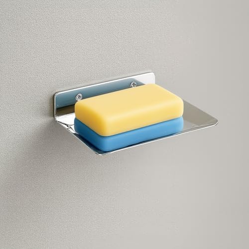 Image of Stainless Steel Soap Dish Holder for Bathroom & Kitchen | Wall Mounted Rust-Proof Soap Tray with Drainage | Modern Space-Saving Soap Stand for Shower, Sink, Wash Basin & Countertop