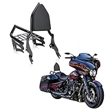 Motorcycle Sissy Bar Luggage Rack Kit for Harley Touring 2009-2024 Street Glide Road King Road Glide Electra Glide, Backrest + Rear Luggage Rack Combo (Black)