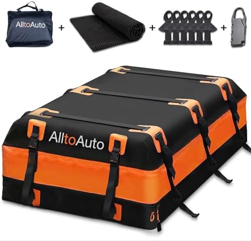 AlltoAuto Car Rooftop Cargo Carrier Bag, 100% Waterproof 21 Cubic Feet, Protective Mat, Storage Bag, Straps&Hooks Include, Soft Shell Carrier Bag for All Cars and Truck with or Without Racks