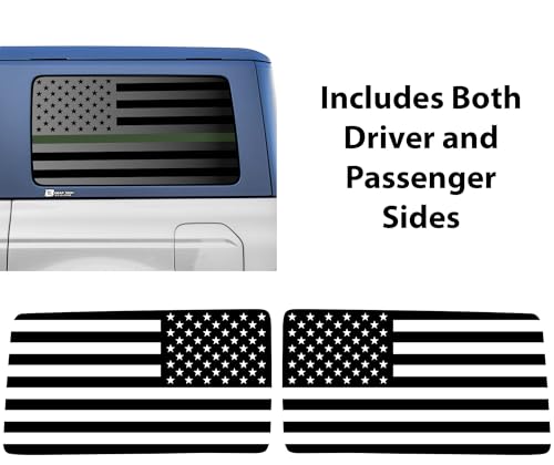 Image of BOGAR TECH DESIGNS Precut Quarter Window American Flag Vinyl Decal Sticker Compatible with Ford Bronco 2021-2026 4 Door, Green Line