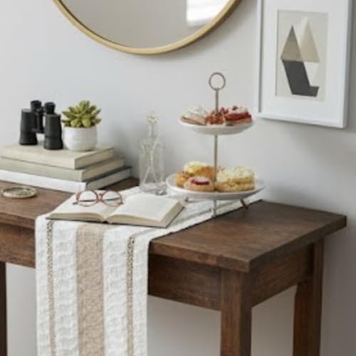 Image of HomeCloud Croshia Woven Table placemat - Heat Resistant, Washable Table Decoration for Dining, Office, Kitchen, Hotel, and Home (Runner White Baige, Set of 2)