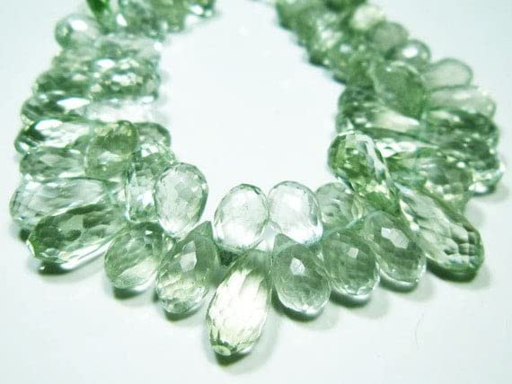 Green Amethyst Faceted Big Tear Drops 215 carats, fil de pierres améthyste verte 6x10-7x16mm