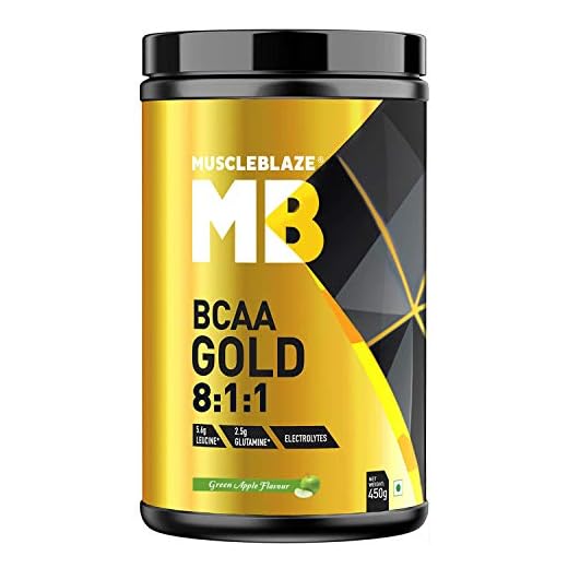 MuscleBlaze BCAA Gold 8:1:1(Green Apple) Recovery and Endurance BCAA Powder, Pre/Post/Intra Workout Supplement (450g, 30 Servings)