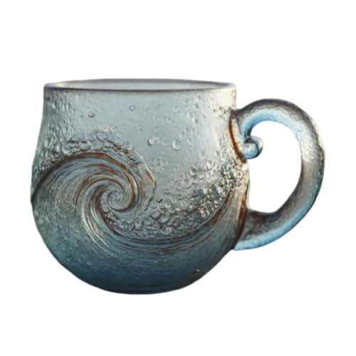 WEISIPU Sea Wave Glass Mug, Sea Glass Wave Mug Handblown 12 Ounce Drinkware for Tea Coffee and Wine Captivating Artistic Beach Theme Coffee Cups Gift