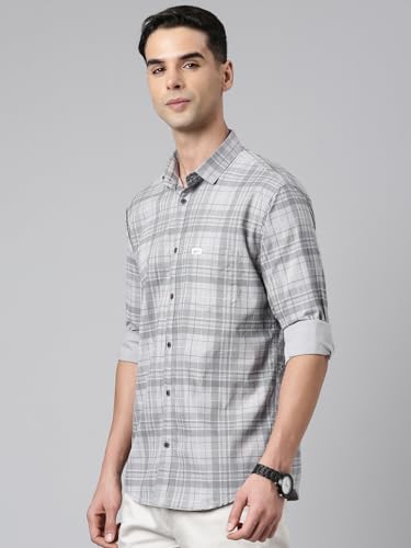 Image of Majestic Man Men Comfort Slim Fit Opaque Checked Pure Cotton Casual Shirt