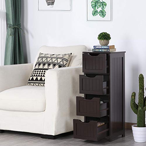 Yaheetech Bathroom Floor Cabinet Wooden Side Storage Organizer Free Standing Cabinet With 4 Drawers For Bathroom Storage Trunk