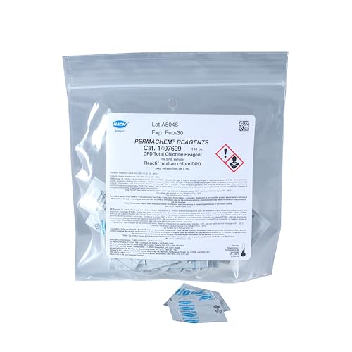 Hach DPD Total Chlorine Reagent Powder Pillows, 5 mL, Pack of 100, Range from 3.5 mg/L Cl₂, USEPA Accepted Method 8167, Drinking Water & Wastewater Analysis, for Use with Colorimeter, 1407699