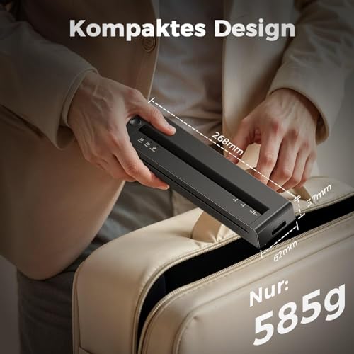 TATTMUSE Mobiler Drucker A4 für Unterwegs, Thermodrucker A4 Unterstützt das Format A4/A5/B5, Kleiner Kabelloser Portable Printer Kompatibel mit Phone, Laptop, Tragbarer Drucker für Büro and Reisen
