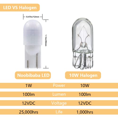 Noobibaba T5 T10 Wedge Base Led Bulbs 12V Low Voltage, T5 Led Landscape Bulbs Replace 7W Incandescent Bulb Used For Path Malibu Paradise Lighting (Warm White 1W 12Vdc 10 Count) #TOP5