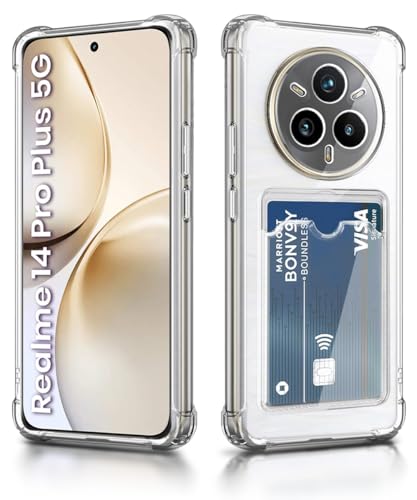Image of WOW IMAGINE Transparent Back Cover Case for Realme 14 Pro Plus 5G | Flexible Built-in Slim Card Pockets Wallet | 360 Camera Protection TPU | Soft Silicone Mobile Cover - Transparent