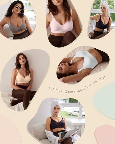 Vertvie Womens Wireless Bras No Underwire Push Up Bra Seamless Supportive Full Coverage Everyday Bras Regular and Plus Size(Nude,Large) - Image 5