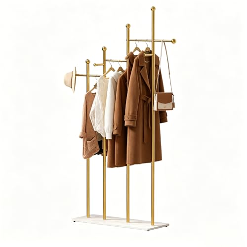 MAIKAILUN Gold Clothing Rack with Marble Base, Freestanding Garment Rack for Hanging Clothes, Modern Metal Coat Rack for Small Spaces, Bedroom, Closet, Entryway & Boutique Display (GOLD) by MAIKAILUN - Used condition - US$58.18