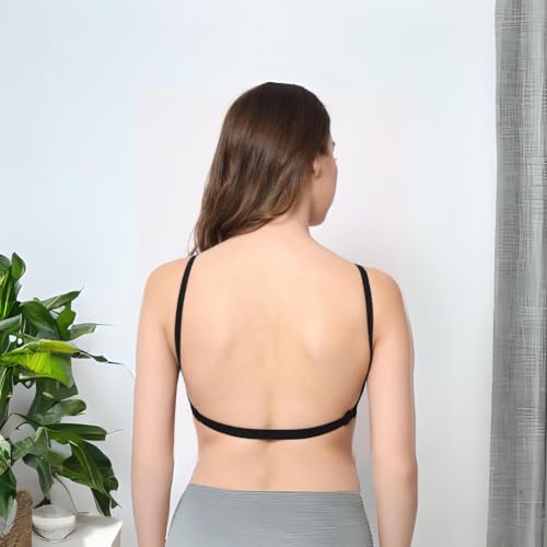 Image of Be-Wild Full Coverage Non Padded Backless Transparent Strap Bra for Women and Girls /Ladies /Black /Cotton /Casual /t-Shirts /Everyday /Regular /Bras