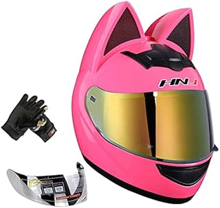 Cat Ear Motorcycle Helmet Full Helmet Youth Men and Women Racing Motocross Casco (Medium, Pink)