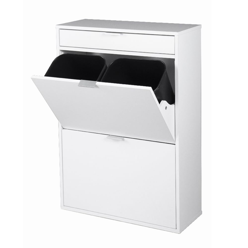 Ease Mülleimer Küche 4 Fächer, 4 x 10L Recycling Große Abfalleimer aus Kunststoff Mülltrennsystem, Recycling Schrank für Mülltrennung, Mülleimerschrank für Küche Wohnung Büro, Weiß 2