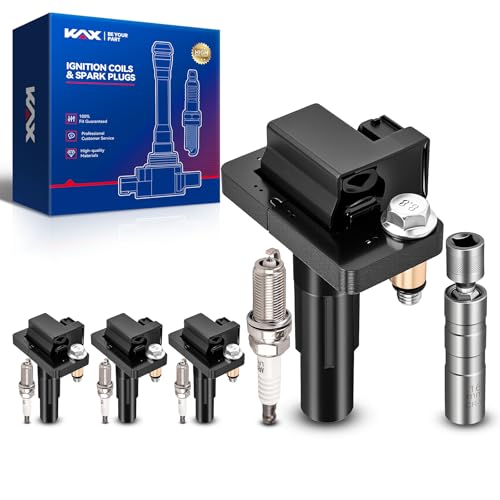Image of KAX 4 Ignition Coils & 4 Spark Plugs Set for Subaru Impreza 2011-2014 2.5T | (w /Magnetic Swivel Spark Plug Socket) Fits WRX STI 2015-2018, Forester 2011-2013 2.5T, Legacy 2010-2012 2.5T, Replaces UF665