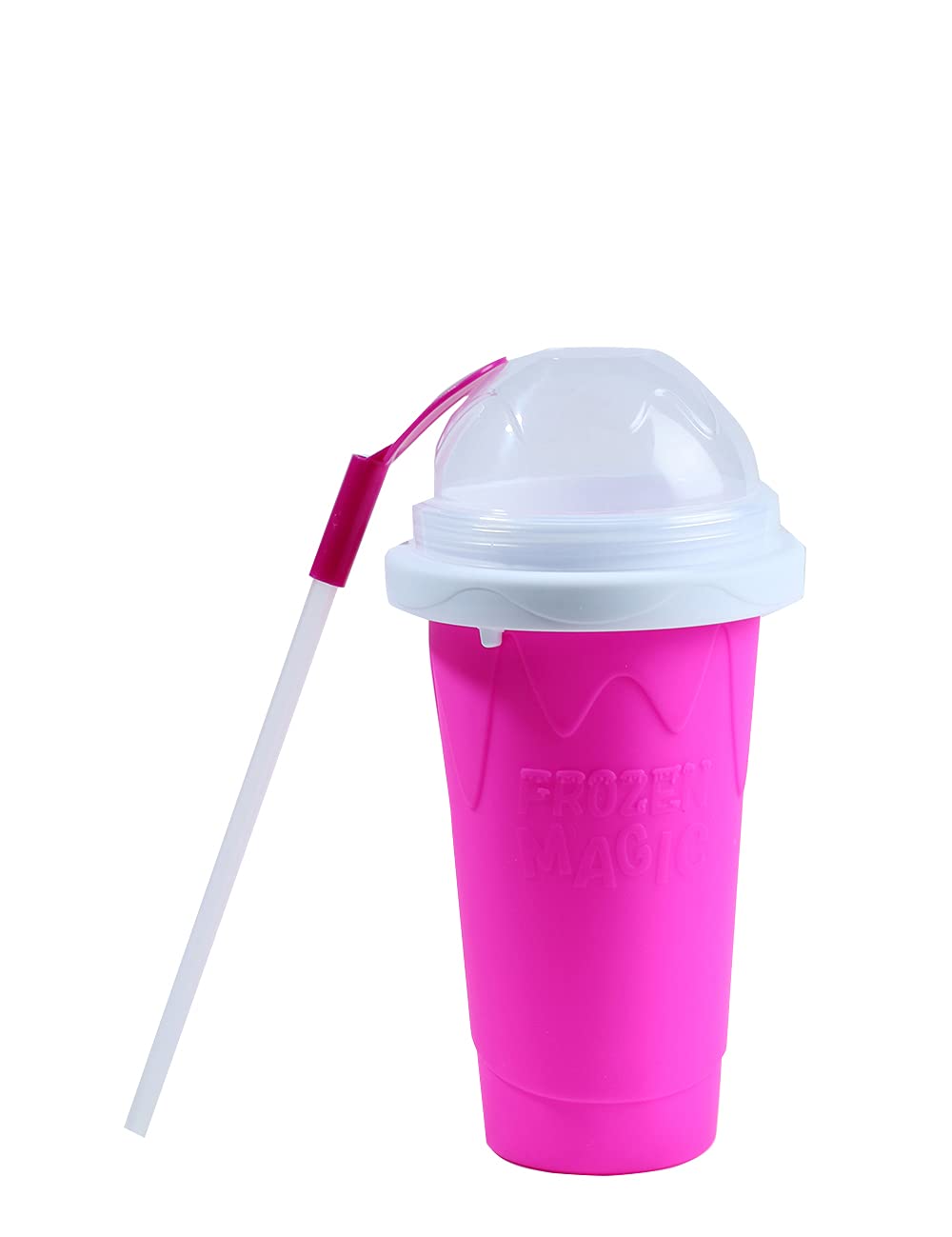 Slushy Maker Squeeze Cup, Quickly Make Smoothies and Freeze Drinks, Reusable Silicon Ice Cup with Straw Spoon (Pink)