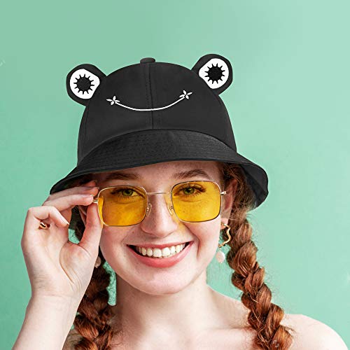 Saoropeb Frog Hat For Adult Teens, Cute Frog Bucket Hat, Cotton Bucket Hat Funny Hat Fisherman Hat For Men Women Black #TOP3