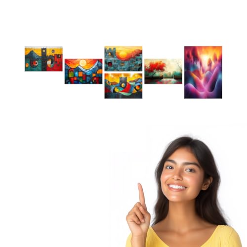 Image of SiddArtify Abstract Landscape Wall Art Poster Print Set - Modern Geometric Decor for Living Room Bedroom Office - Set of 2-4x6 Inch - Board (Pack of 6) - Sticker (Pack of 6)