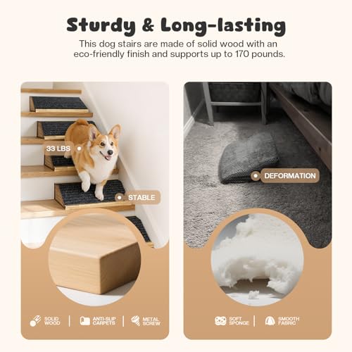 image for GreenPetopia 3-Pack Wooden Dog Ramp for Stairs, Anti-Slip Pet Steps fo