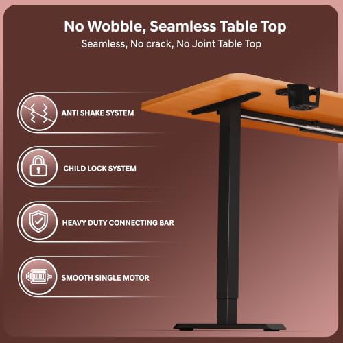 Image of V ONE Electric Standing Desk | Compact 1-Piece Top | 70Kg Weight Capacity | 3 Memory Preset | 5 Year Warranty | Built-in Cup & Headphone Holder | Home Office (Baverian Beach, 100 * 60 CM)