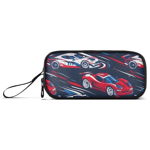 Image of Sports Racing Cars Pencil Case Box Boys Girls Large Pencil Pouch Zipper Compartments Big Capacity Stationery Pen Bag Organizer for Kids Teens Adults School Office
