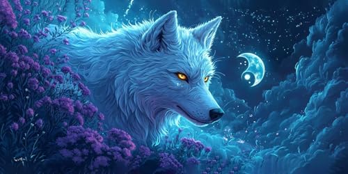 5D Diamond Painting loup bleu 50x100cm broderie diamant ronde