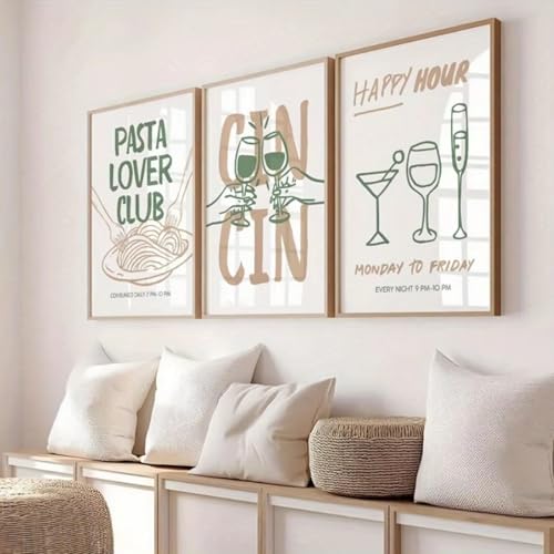 Xiyocadt 3er Poster Set Küche Wandbilder Kunstdruck Kaffee Pasta Wein Bild Vintage Bilder für Küche Wohnzimmer Deko Küche Aesthetic Deko Ohne Rahmen (30x40cm)