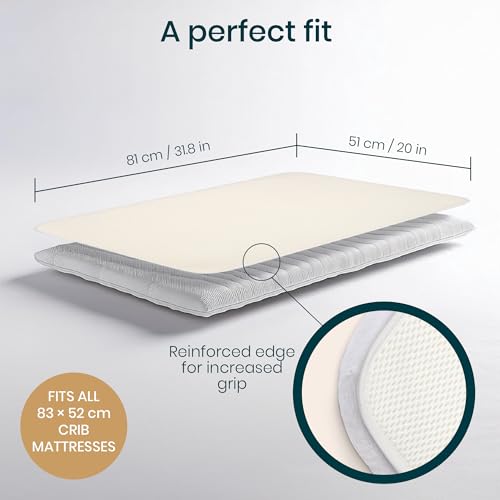 Tutti Bambini Crib Mattress Protector, fits CoZee Baby Bedside Cribs - 100% Waterproof, Machine Washable, Absorbent Cotton Fabric - White (83cm x 52cm x 0.4cm) - Breathable, Polyester